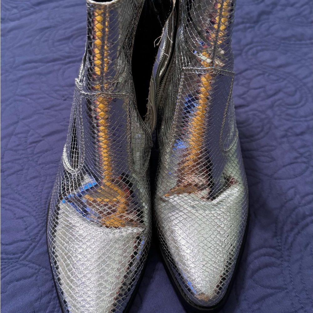 ShuShop Metallic Silver Ankle Booties